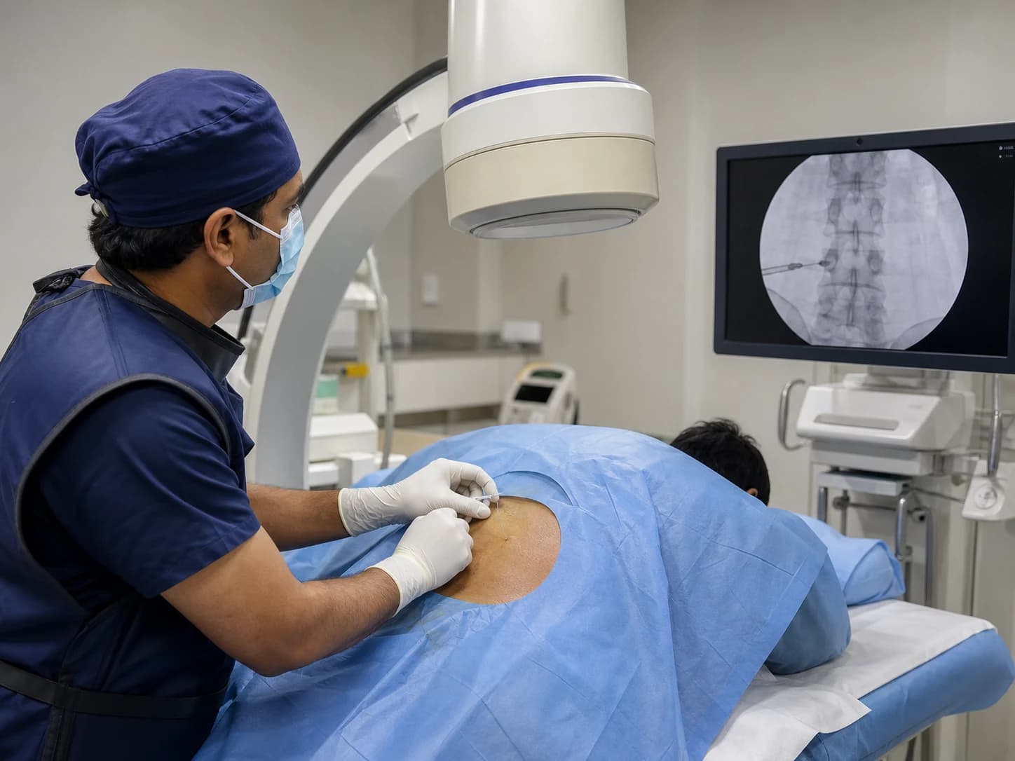 Fluoroscopy-guided lumbar nerve root block procedure
