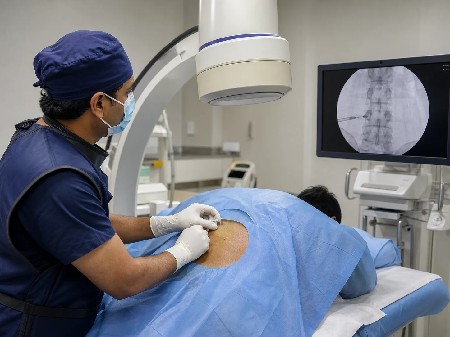Fluoroscopy-guided lumbar nerve root block procedure